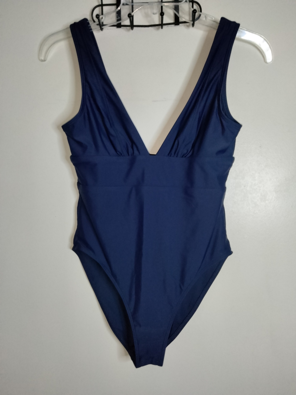 Quince -M- Deep V Basic Navy Blue Stretch Sleeveless High Cut One-Piece Swimsuit